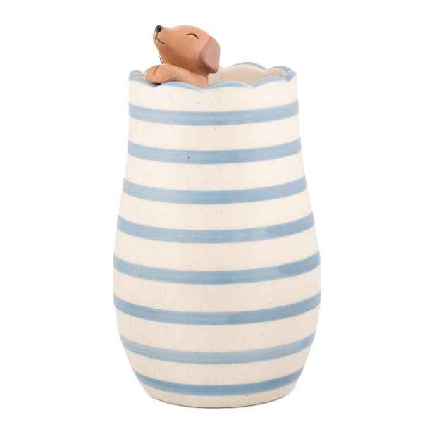 Bílá váza z dolomitu (výška 18,5 cm) Peeking Sausage Dog – Sass & Belle