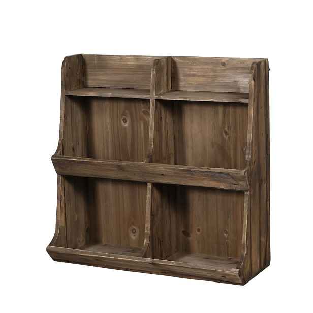 Hnědá antik nástěnná dřevěná polička se 6ti přihrádkami - 63*25*61 cm Chic Antique