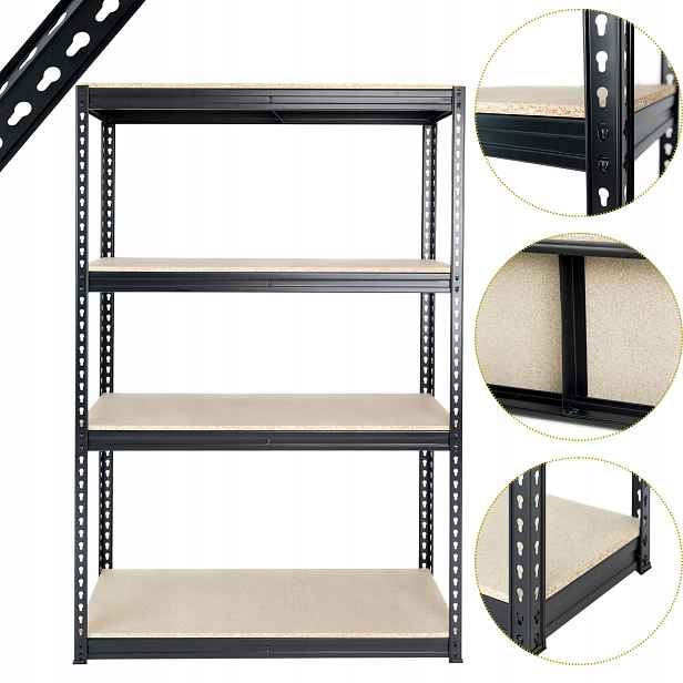 Pevný kovový regál 180x120x40 cm, nosnost 4x600 kg, černý, police 15mm, styl loft