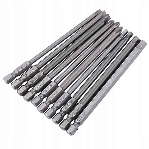 10 x Bit Na Šroubováky Křížový Šestihranný Plochý Ocel S2 1/4" 100 mm