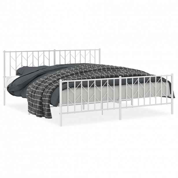 vidaXL Kovový rám postele s hlavovým a nožním čelem bílý 183 x 213 cm