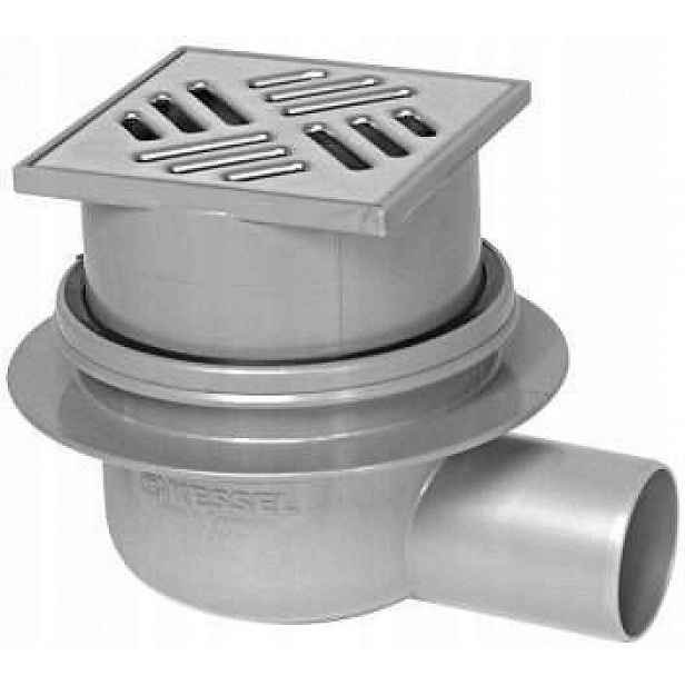 Koupelnová vpusť Kessel Classic DN50 boční, nerezová mřížka 100 x 100 mm