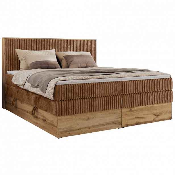 MKS POSTEL BOXSPRING WOOD CLASSIC KING 160/200 - Oranžová Manšestr - H3