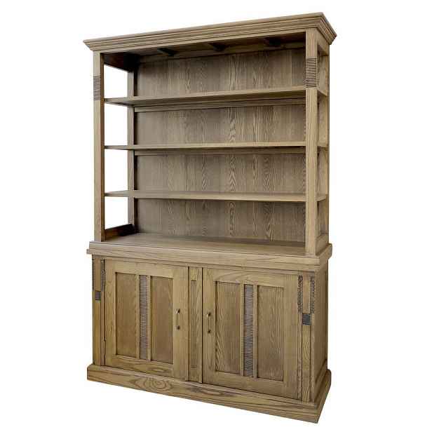 Přírodní antik dřevěná knihovna / vitrína s policemi Marseille - 135*45*196 cm Chic Antique
