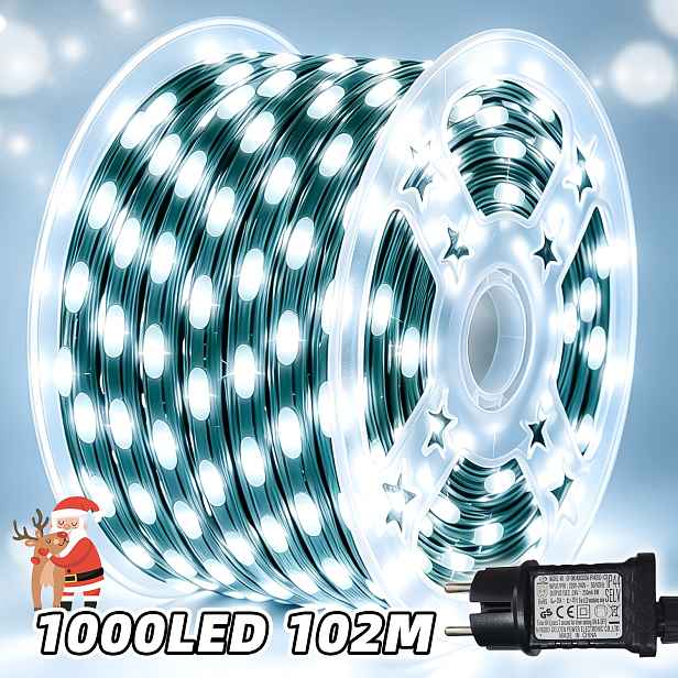 TEMU EU Zástrčka LED světelný řetěz, extra dlouhé pohádkové světlo 102/32M, 8 dynamických režimů, s chytrou pamětí a funkcí časovače, pro verandu,