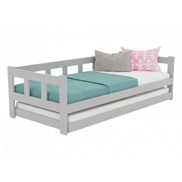 Benlemi Dřevěná jednolůžková postel FENCE 4v1 se zábranou a přistýlkou Zvolte barvu: Světle šedá, Zvolte rozměr: 90x190 cm, Zvolte zábranu: S otevřen…