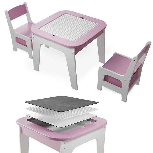 Dětský stůl a židle 3v1 s deskou pro stavebnice typu LEGO®