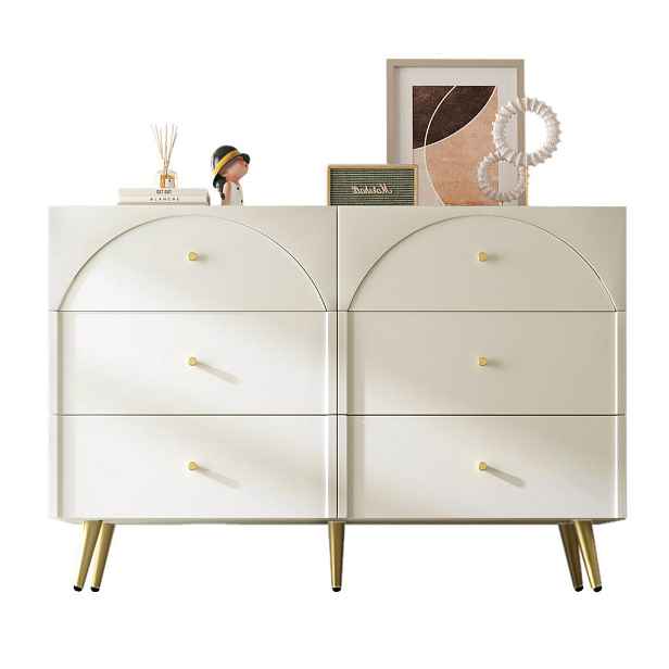 Modenvie KOMODA se 6 zásuvkami, 120/40/85 cm, dřevěný materiál a kov, krémově bílá