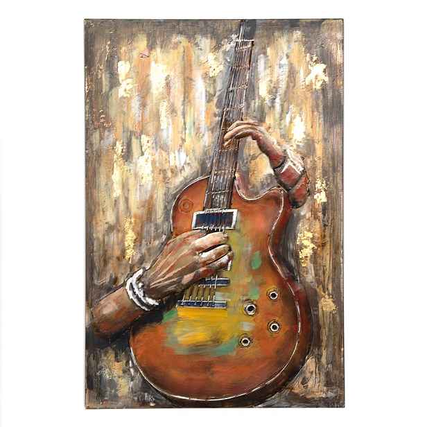 Nástěnný 3D kovový obraz ruce hrající na kytaru - 80*4*120 cm Clayre & Eef