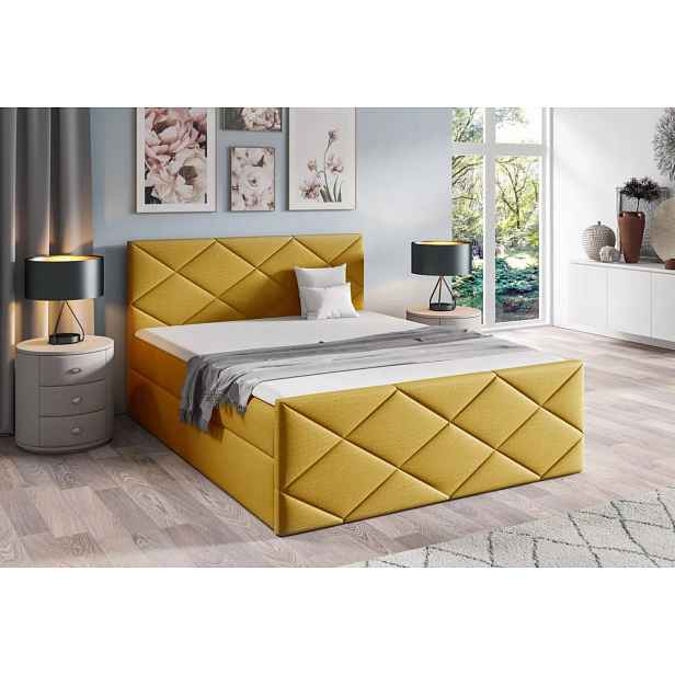 Postel s matrací a roštem HALKA - 180x220, žlutá 2 + topper ZDARMA