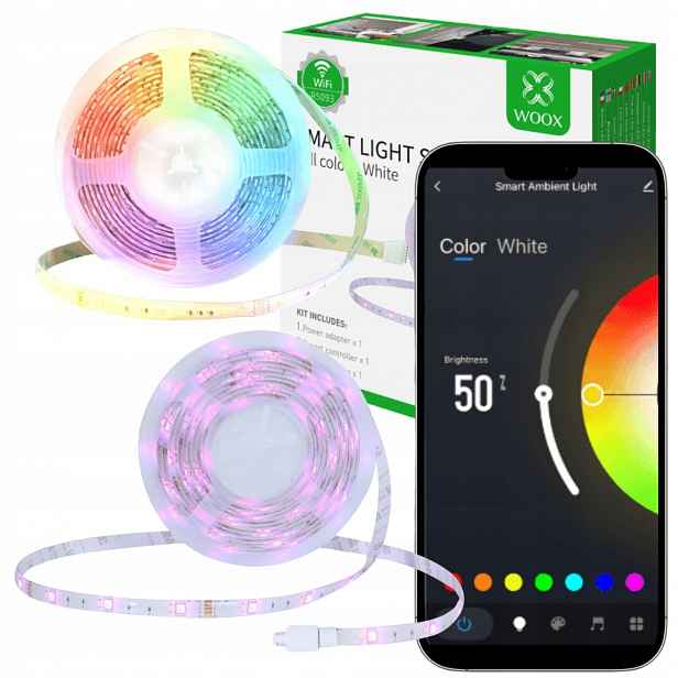 Led pásek Rgb 5 m 12 V WiFi Vodotěsný IP65 s silným lepidlem 3M Woox