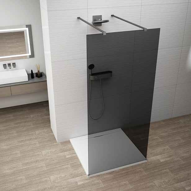 Polysan ESCA GUN METAL jednodílná sprchová zástěna do prostoru, kouřové sklo, 1100 mm