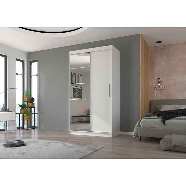 Šatní skříň se zrcadlem 120 cm HAMLIA - bílá