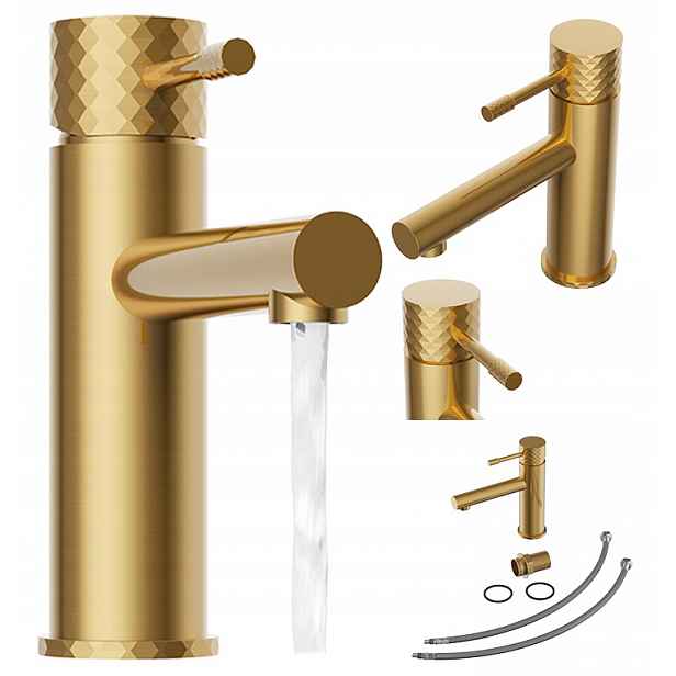 Umyvadlová Baterie Glami Brushed Gold Nízká Koupelnová Moderní Baterie