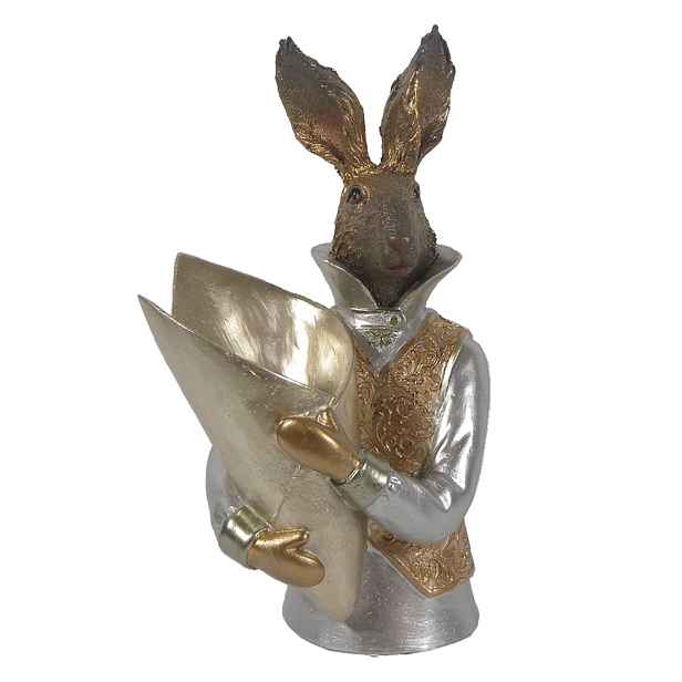 Dekorace busta zajíc se zlatým kornoutem v ruce  - 16*13*30 cm Clayre & Eef