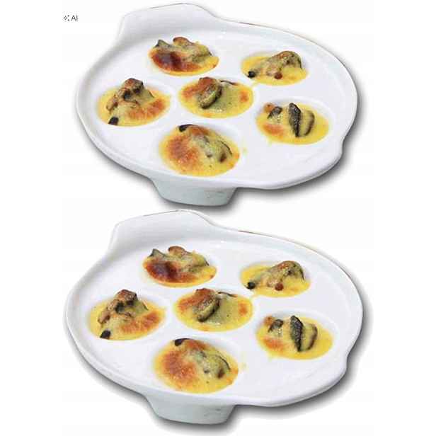 Keramické talíře na slimáky 2 ks porcelánové, 6 otvorů, bílé