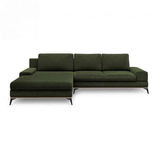Lahvově zelená rozkládací rohová pohovka Windsor & Co Sofas Planet, levý roh