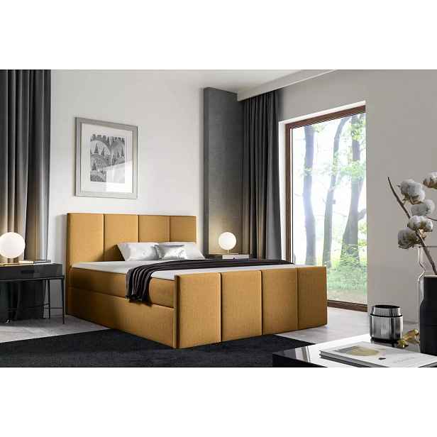 Postel s matrací a roštem LOLA - 140x220, žlutá 2 + topper ZDARMA
