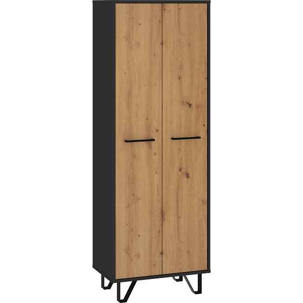 Skříň PRUDHOE 2D, černá/dub artisan, 5 let záruka