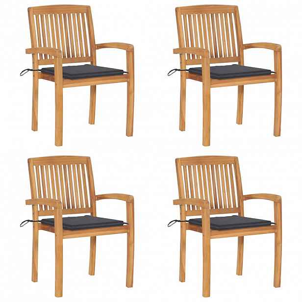 vidaXL Stohovatelné zahradní židle s poduškami 4 ks masivní teak