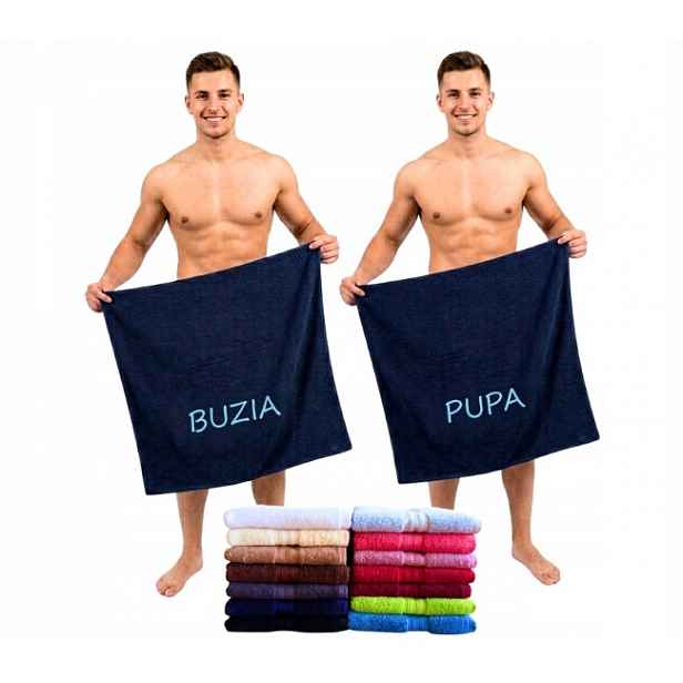 Vtipný dárek k Dni Chlapce, ručník Buzia Pupa koupací velký 70x140
