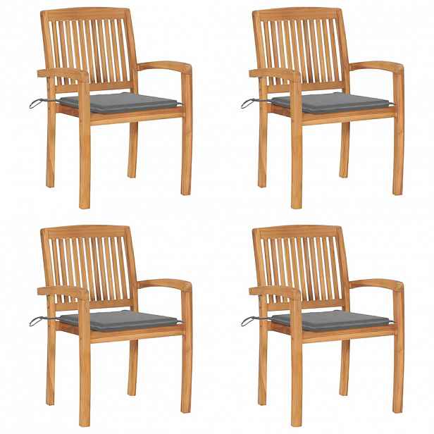 vidaXL Stohovatelné zahradní židle s poduškami 4 ks masivní teak