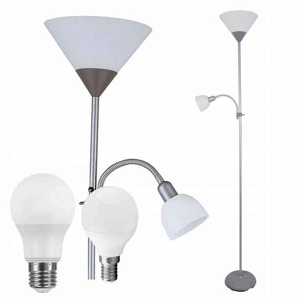 Podlahová lampa stříbrná 180 cm E27/E14 2-světelné body, žárovky součástí balení