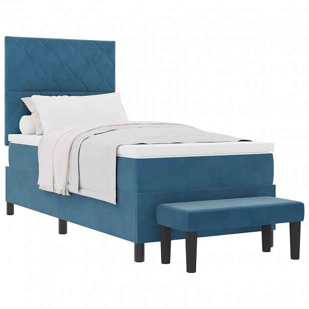 vidaXL Postel s boxspringem s čelo Tmavě moddrá 190 x 90 cm samet