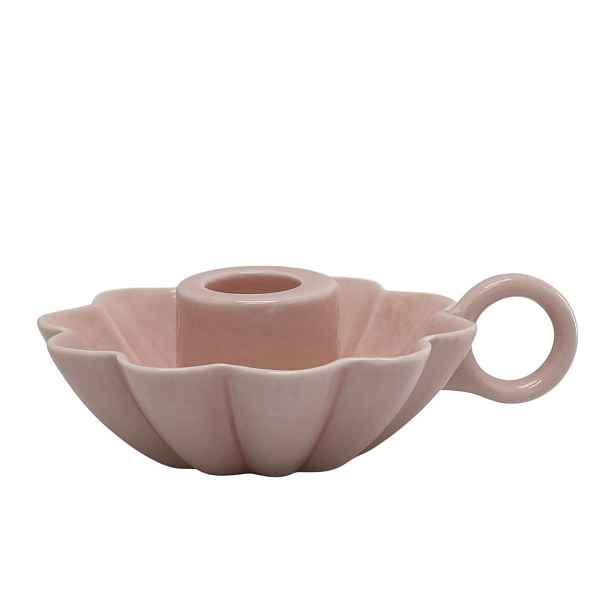 Růžový keramický svícen ve tvaru květu s očkem Massy - Ø 10*4 cm Chic Antique