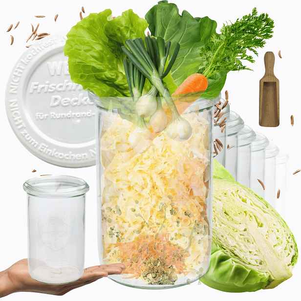Sklenice Weck 1050 ml 1 l Mold sypké plastové výrobky víka Odměrka 12 Ks