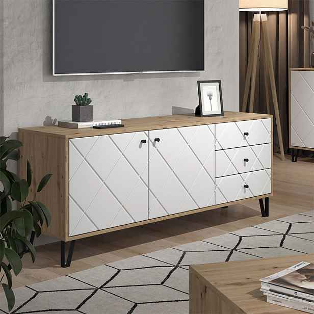 Vicco NÍZKÝ NÁBYTEK POD TELEVIZI Nizza Řemeslný dub 150.2 x 60.2 cm se 3 zásuvkami a 2 dvířky