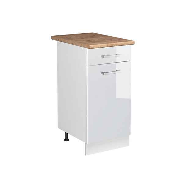 Vicco SKŘÍŇKA POD DŘEZ R-Line, Bílá vysoký lesk/Bílá, 40 cm pracovní deska Zlatý mocný dub