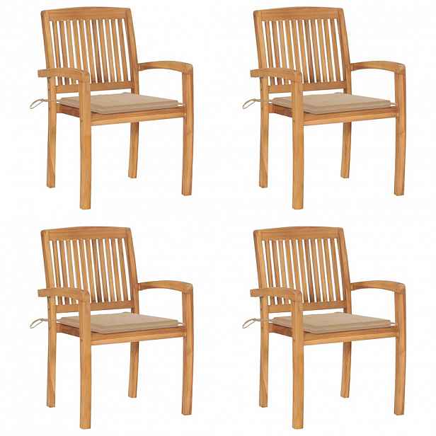 vidaXL Stohovací zahradní židle s poduškami 4 ks masivní teak