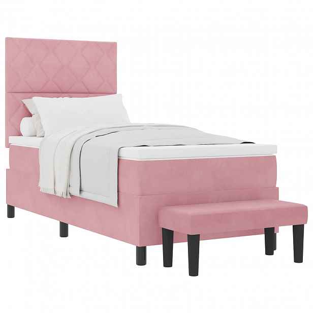 vidaXL Postel s boxspringem s čelo Růžová 190 x 90 cm samet