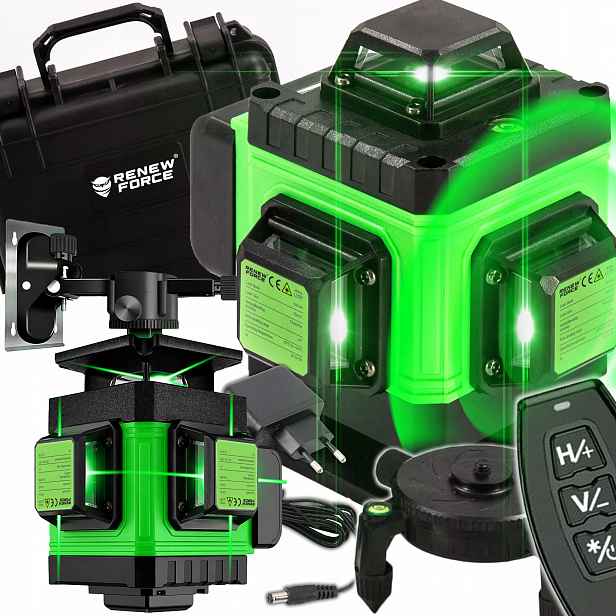 Laserová Vodováha 360 Rovinná 3D 16 Linií Laser Křížový Zelený Pro