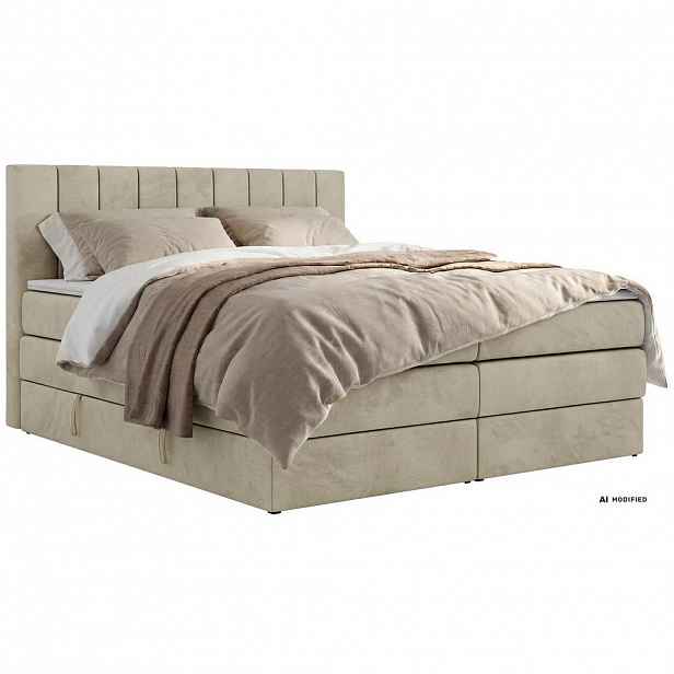 MKS POSTEL BOXSPRING ALVER KING 160/200 - Béžová Samet - Topper T25 - H3