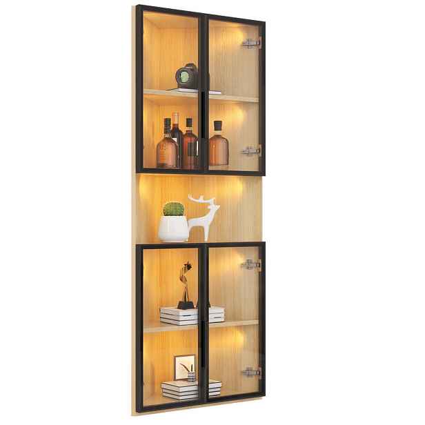Modenvie VITRÍNA z MDF v dubovém dekoru, 62/32/160 cm, s LED osvětlením