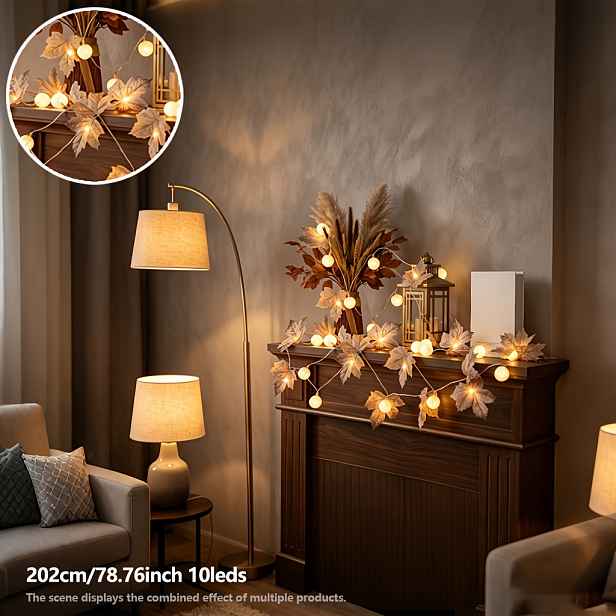TEMU 1 ks Luxusní realistická zlatá LED světelná girlanda ve tvaru javorového listu, elegantní závěsná dekorace, dekorace na Den díkůvzdání, podzimní