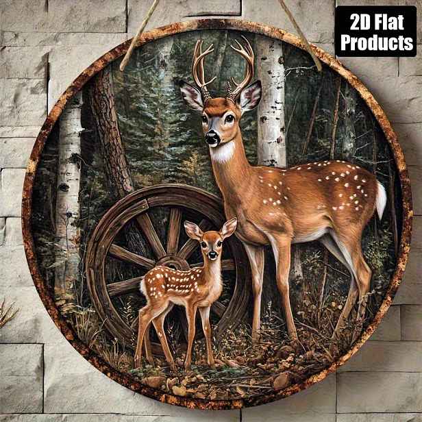 TEMU 2D Plochý, 1 ks Kulatá Nástěnná Dekorace s a Lesa - 8"x8" (20,32x20,32 cm) Rustikální Panel s a Stromem Vhodný do Domácnosti, Kanceláře, Kavárny