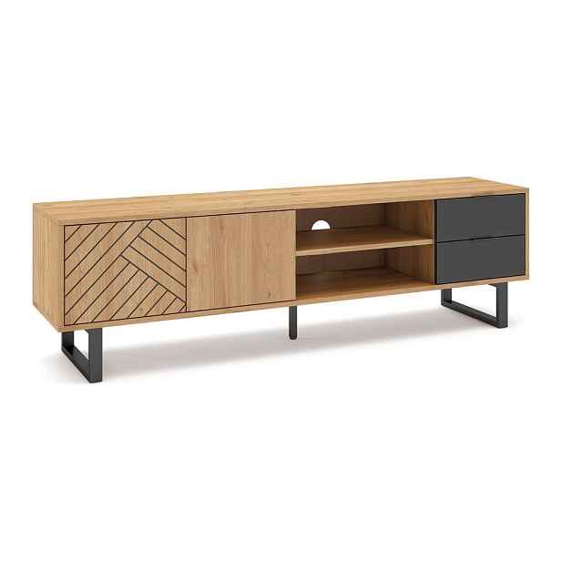 Antracitový/přírodní TV stolek v dekoru dubu 180x51,5 cm Madona – Marckeric