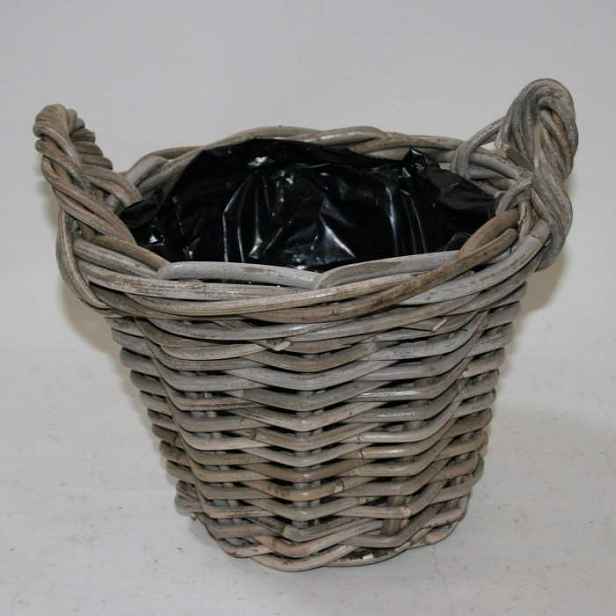 Obal kulatý KUBU ratanový se 2 uchy a igelitem šedý 25cm
