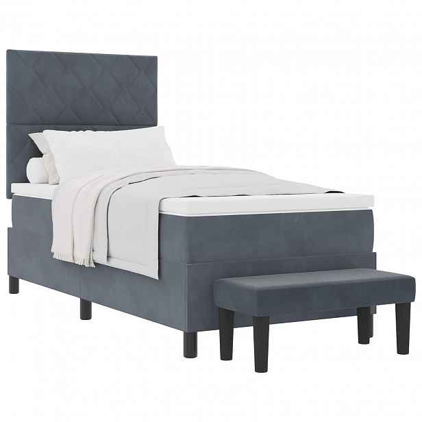 vidaXL Postel s boxspringem s čelo Tmavě šedá 200 x 90 cm samet