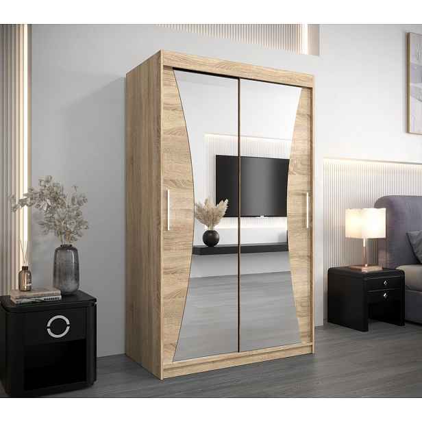 Šatní skříň se zrcadly VAIANA - šířka 120 cm, dub sonoma