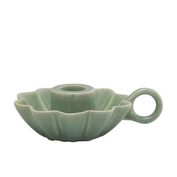 Zelený keramický svícen ve tvaru květu s očkem Massy - Ø 10*4 cm Chic Antique