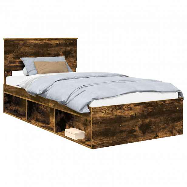 vidaXL Rám postele Kouřový dub 100 x 200 cm Masivní borové dřevo