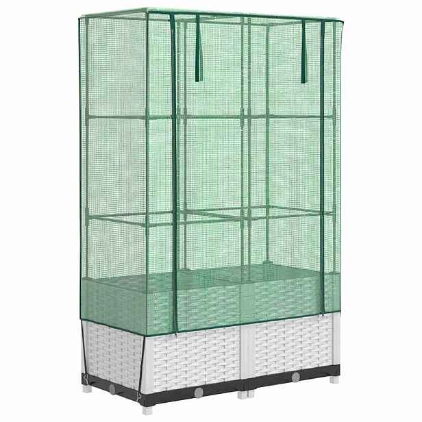 vidaXL Vyvýšený záhon se skleníkem ratanový vzhled 80 x 40 x 138 cm