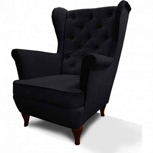 Beautysofa KŘESLO Chesterfield Falco černé s nohami v barvě wenge