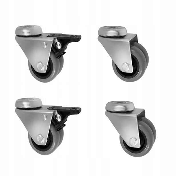 Set 4ks Nábytkových Koleček Ø 50 mm Typu Tandem, stolky, regály, nábytek