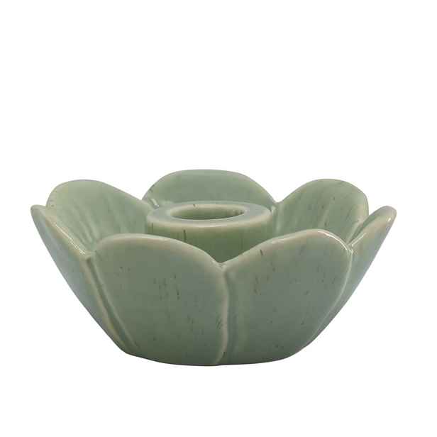 Zelený keramický svícen ve tvaru květu Massy - Ø 10*4 cm Chic Antique