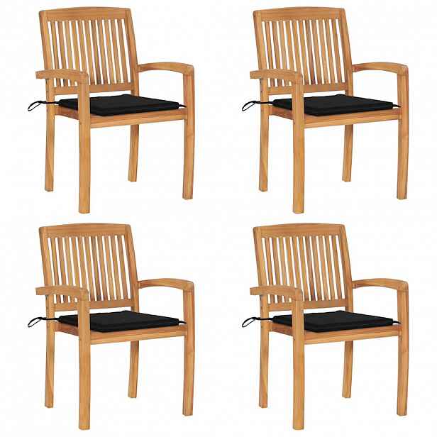 vidaXL Stohovatelné zahradní židle s poduškami 4 ks masivní teak